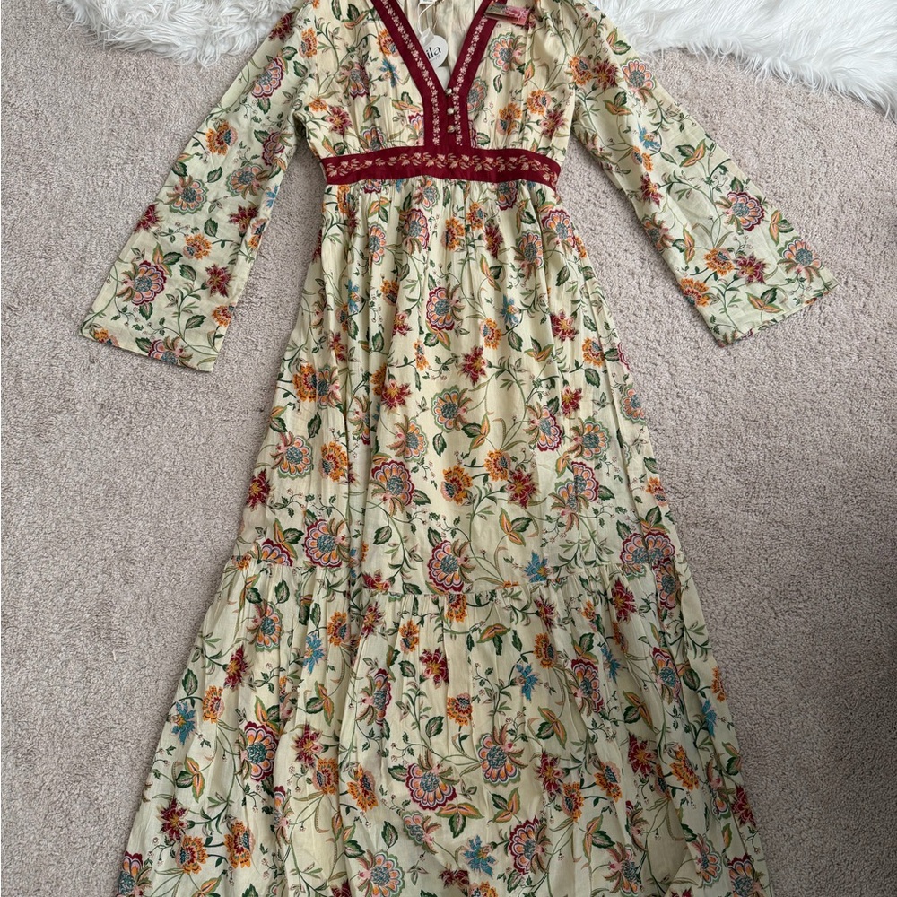 NWT - Bila Floral Dress with Burgundy and Cream